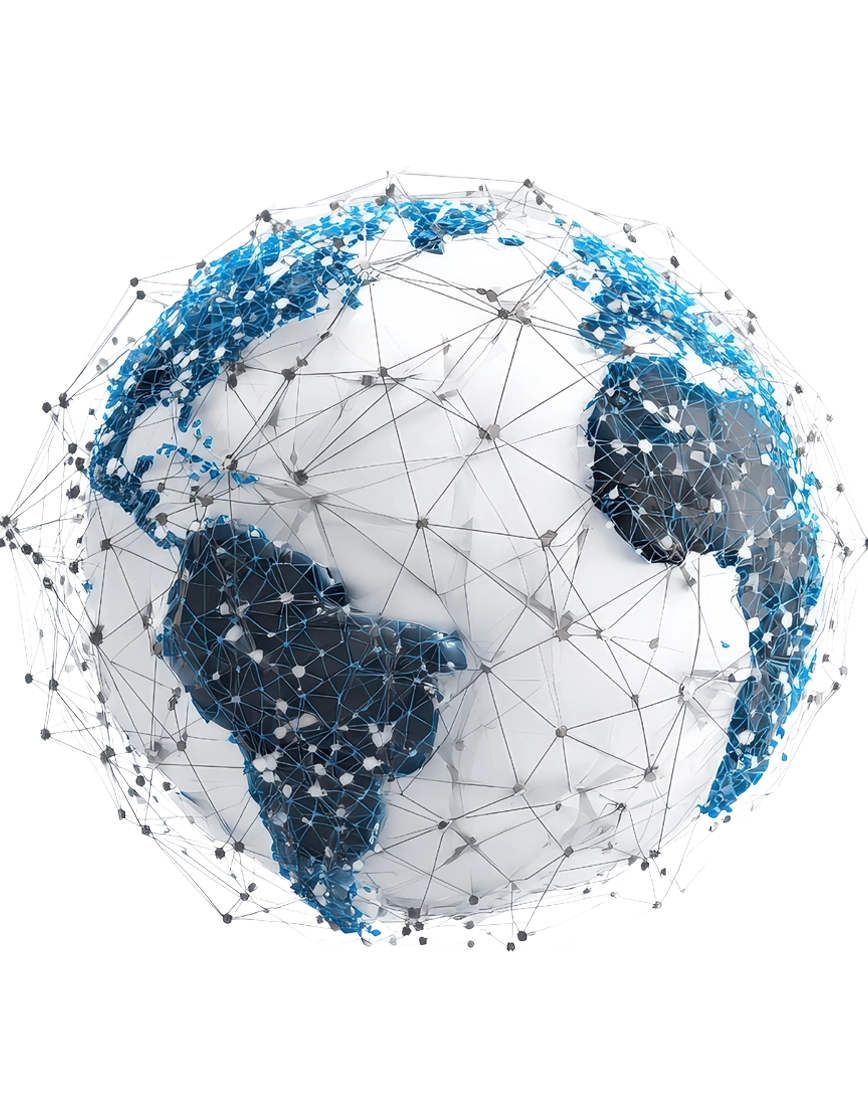 Connessione Globale & Network Globo terrestre 3D digitale con connessioni di rete globali, simbolo di espansione internazionale e infrastruttura cloud worldwide